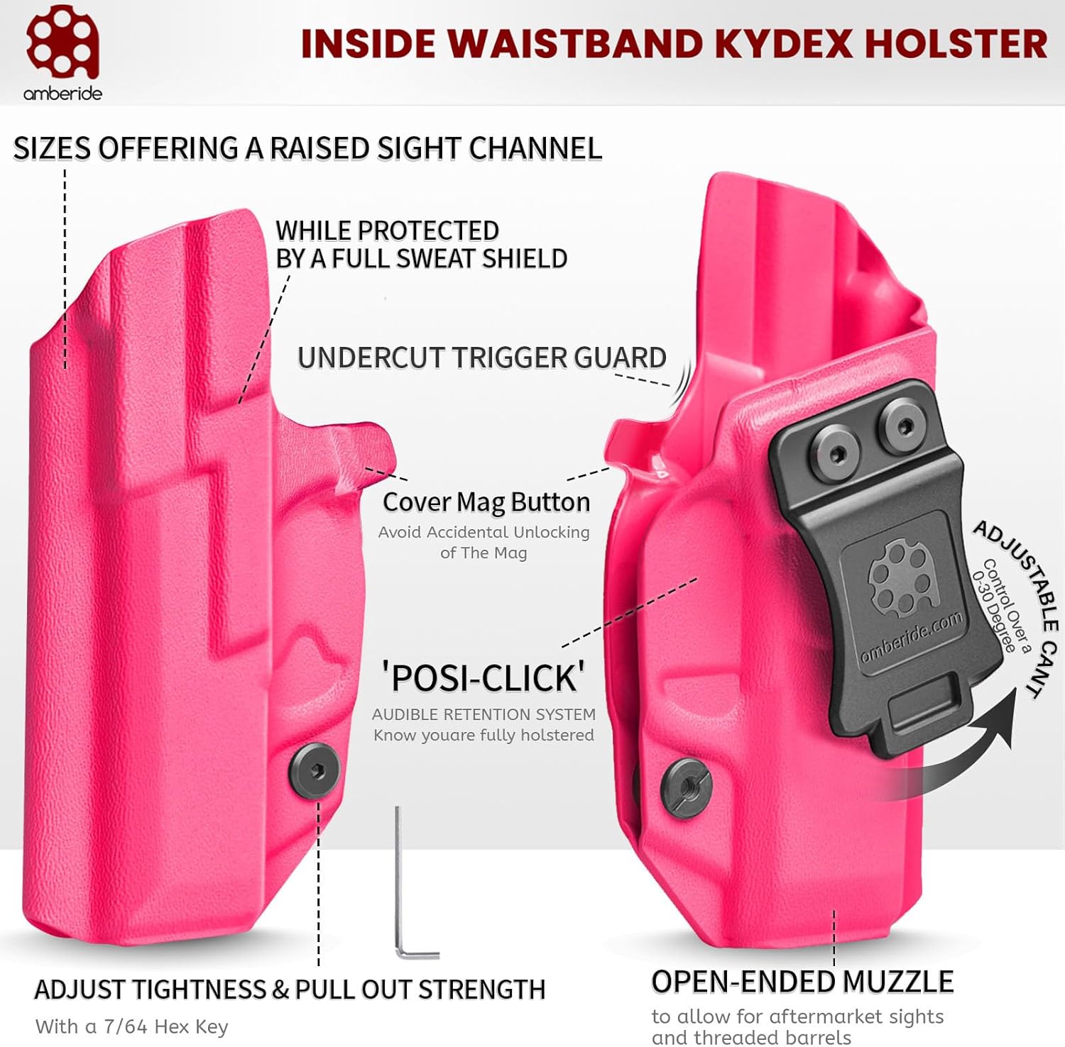 Amberide IWB Kydex Holster for CZ Shadow 2 Carry/Compact/SA/OR, Optics Ready Concealed Carry, Adjustable Cant, Posi-Click Retention, Made in USA