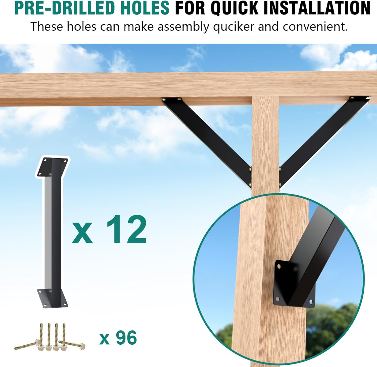 12 Pcs 45° Angle Support Brackets 45-Degree Angle Corner Braces Inside Joint for Wood Post and Beam Desk Edge Pergola Gazebo DIY Kit