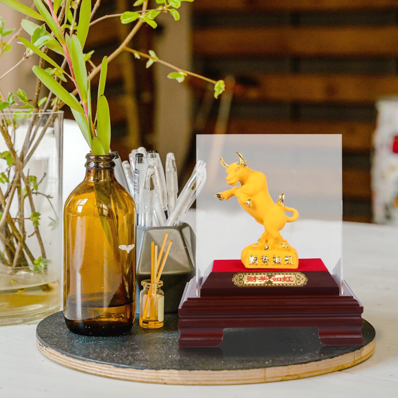 Veemoon Estatua Decorativa de Buey del Zodiaco Chino 2021 Mini 1 Pieza, Adorno de Escritorio Feng Shui para Hogar y Oficina, Figura Coleccionable Símbolo de Prosperidad y Diligencia