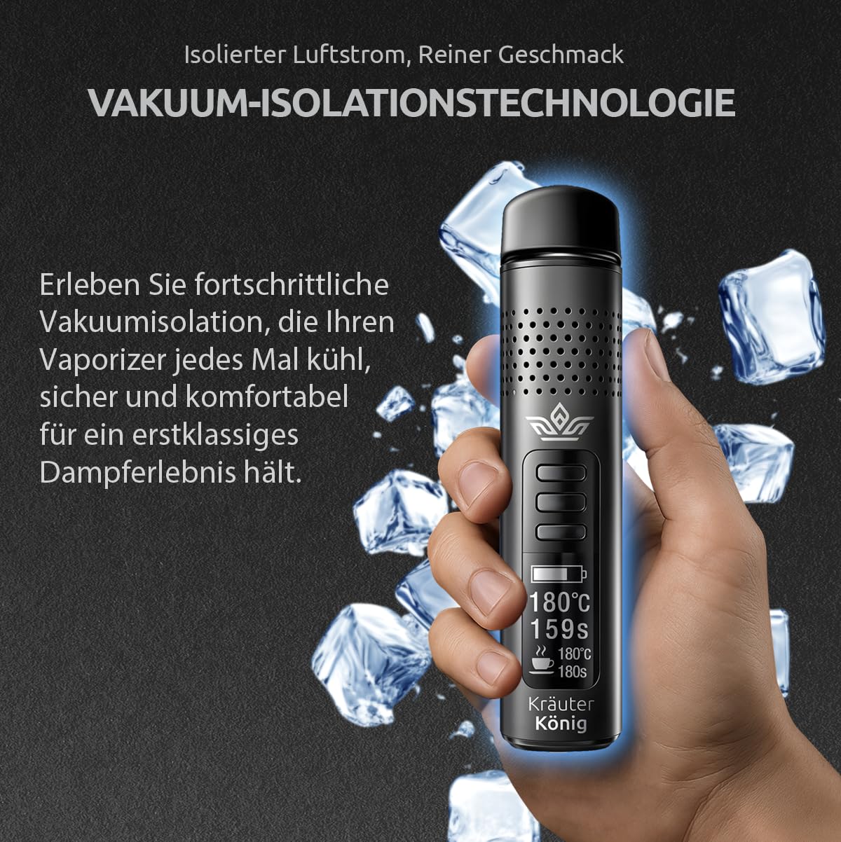 K1 Vaporizer | Verdampfer Kräuter | 2 Jahre Garantie, Vaporizer mit 10er Akku, Timer und 28 Sekunden bis 180°C, Präzisionssteuerung in 1°C-Schritten bis 224°C (Keine Verbrennung)