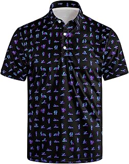 Men's Golf Polo Shirts, Funny Golf Shirts for Men, Moisture Wicking Performance Print Patterns, Casual Style