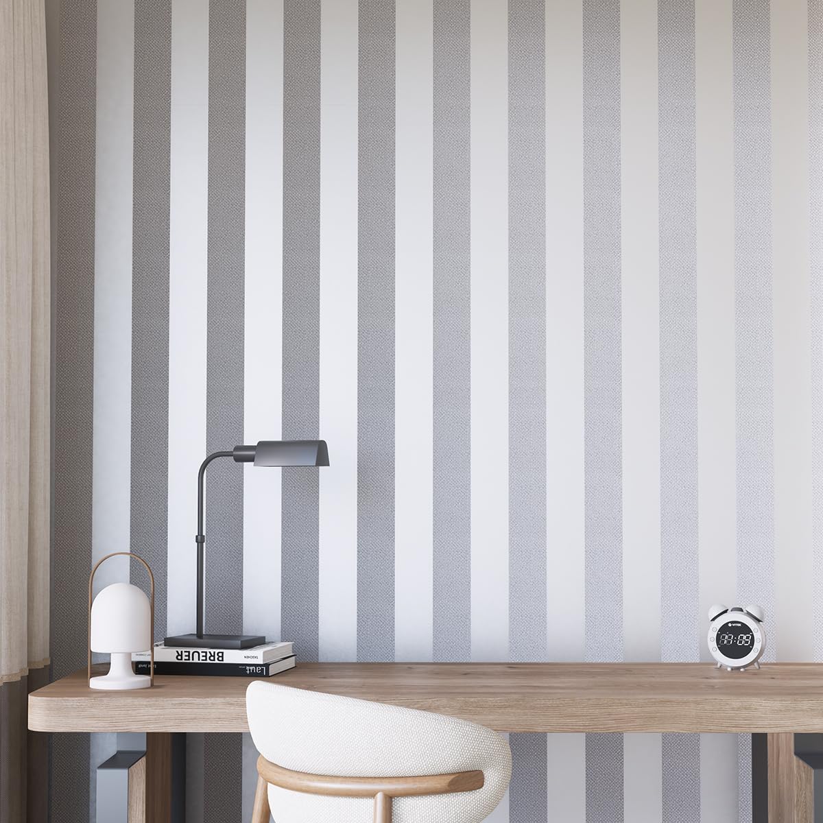 Peel and Stick Wallpaper, 20.8" x 393" Metal Lines Texture 3D Non-Woven Self Adhesive Wallpapers Removable Home Decoration for Livingroom Or Bedroom (Silver Gray) Thick Vertical