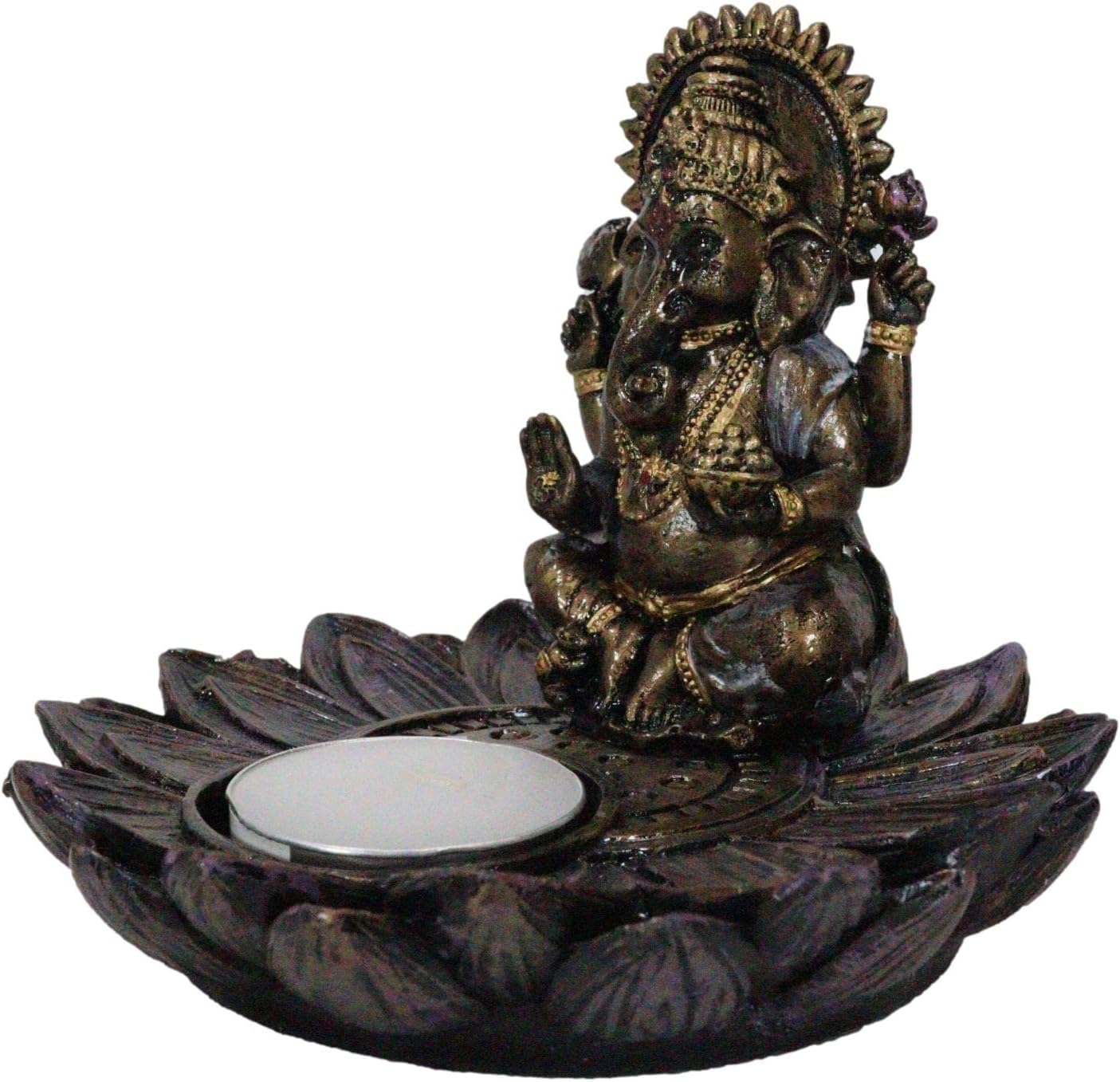 Ebros Gift Hindu Deity Lord Ganesha Elephant God Sitting On Lotus Padma Flower Votive Candle Holder Figurine Ganesh Candleholder Altar Statue