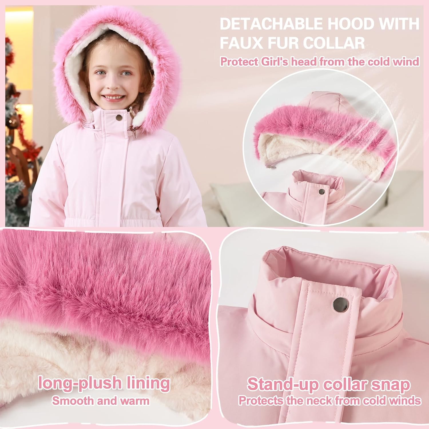 5-12 Years Girls Winter Coat Long Puffer Jacket Outwear Warm Quilted Coats Parka Kids Removable Hood Fleece Inner - Image 5
