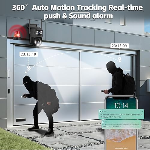 Vista 3 de Cámara de seguridad para exteriores de 6 MP, sistema de vigilancia PTZ de 360°, enlace de doble lente 2.4Ghz 24/7 Record IP67 Cámara WiFi