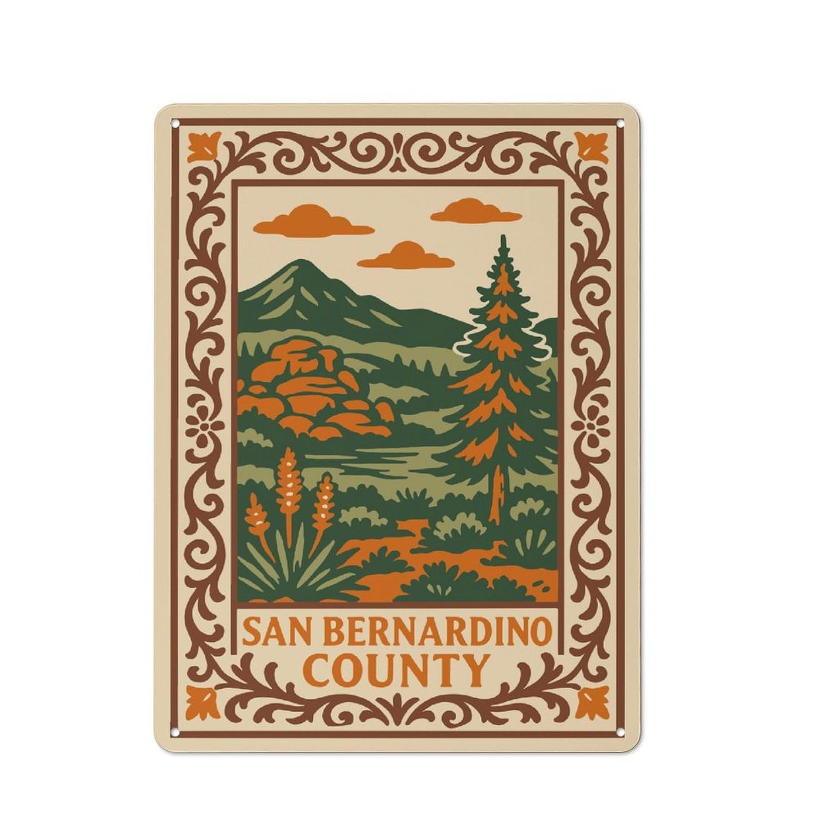 Junmoney Style-14 Metal Wall Sign 40X30cm Featuring San Bernardino County Landscape Illustration For Café Or Home Bar, For Collectors Decorating Cafés And Home Bars