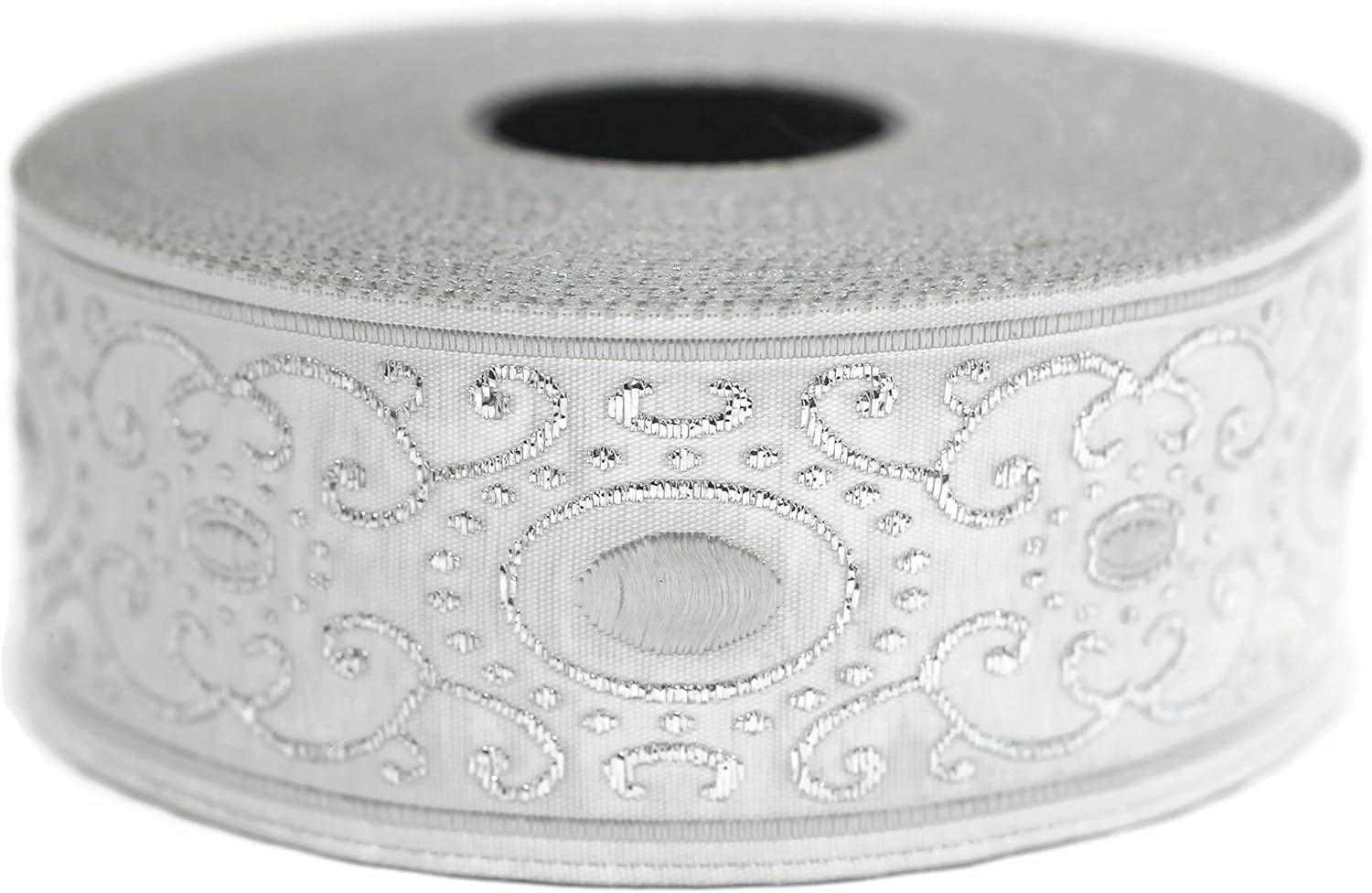 11 Yard Spool 1.37 inches Wide Grey Authentic Jacquard Ribbon Woven Embroidered Sewing Trim Decorative Fabric 35805