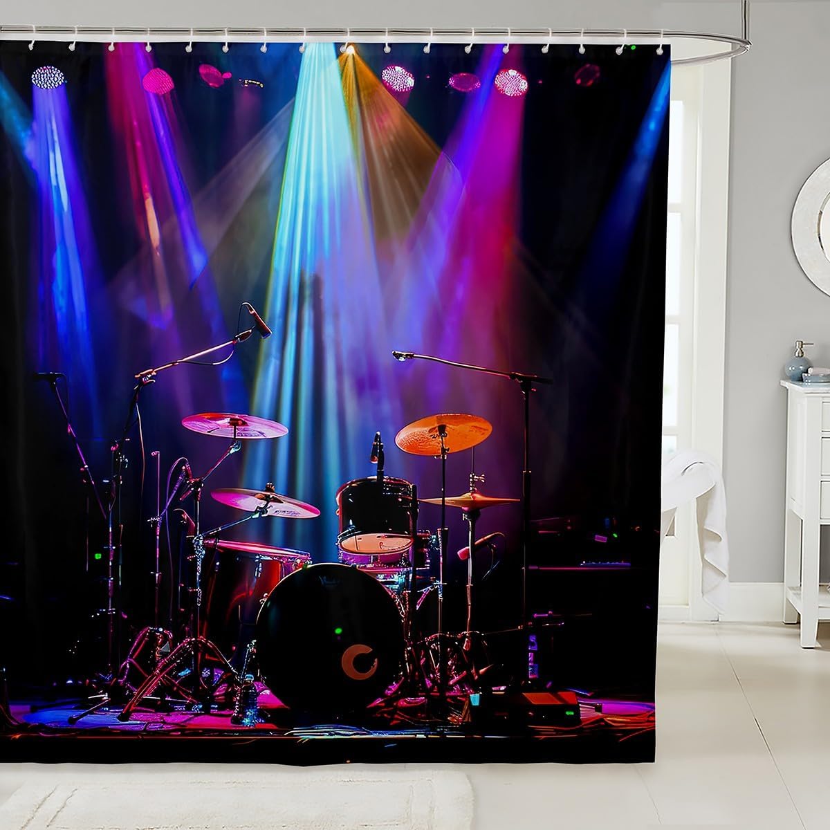 Ice Hockey Shower Curtain 3D Sport Fans Puck Hockey Bath Curtain Kids Puck in Red Flames and Blue Water Bathroom Shower Curtain Set Sport Theme Decor Waterproof Polyester Bathroom Curtains 72"x72"