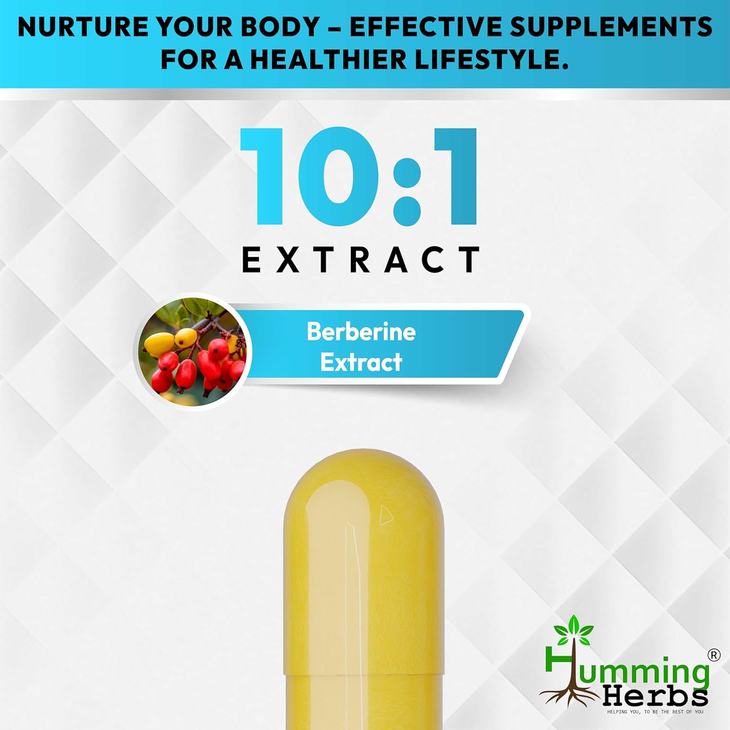 Humming Herbs Berberine 1000mg – Berberis Aristata Extract 10:1 Standardized to 98% Purity - 180 Vegan Capsules, Non-GMO, Gluten-Free