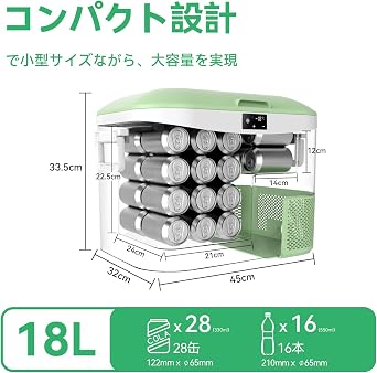 BINGI Car Refrigerator 18L Portable Refrigerator Compact Design with 3WAY Power Supply 12V/24V DC & 100-240V AC Dual Use - Temperature Adjustable from -18℃ to 15℃ Lightweight, Quiet, Energy Efficient