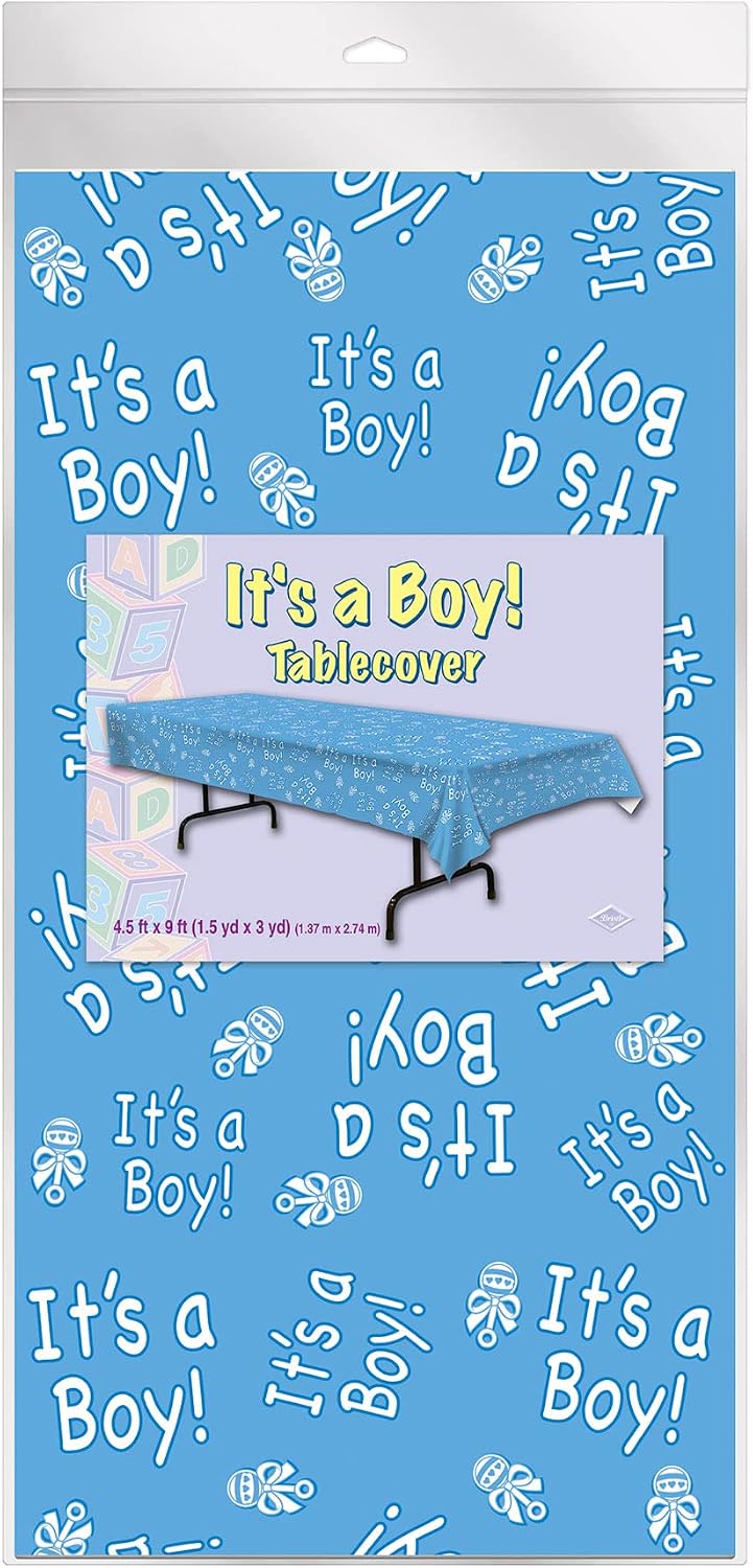 Beistle Plastic It’s A Boy Rectangle Table Cover For Baby Shower Party Tablecloth Gender Reveal Decorations