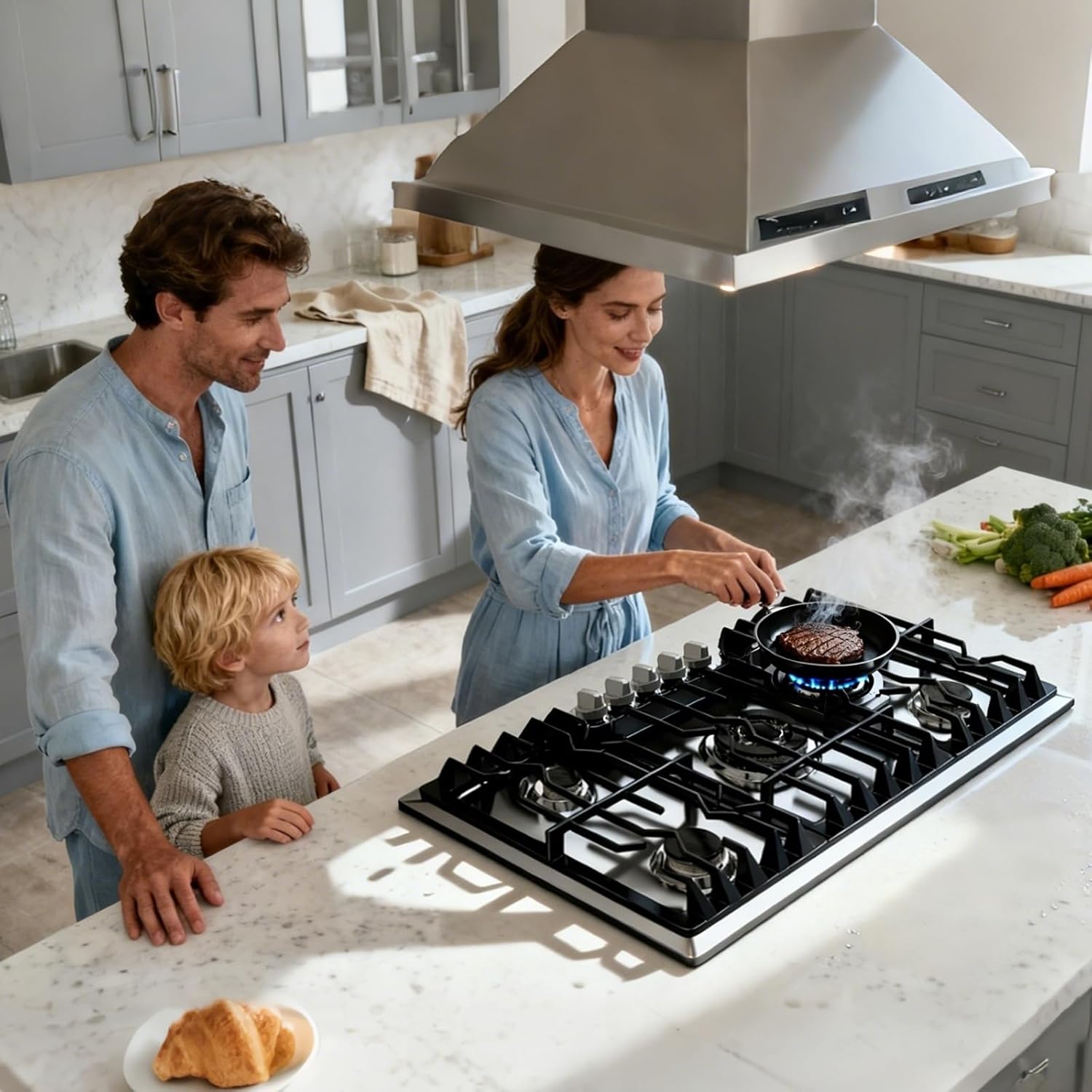 TOPWISH 36 Inch Built-in Gas Cooktop, LPG/NG Convertible Gas Stove Top 5 Burners, 304 Stainless Steel Propane Stove, Natural Hob Stovetop with Thermocouple Protection for Rvs Kitchen Apartments