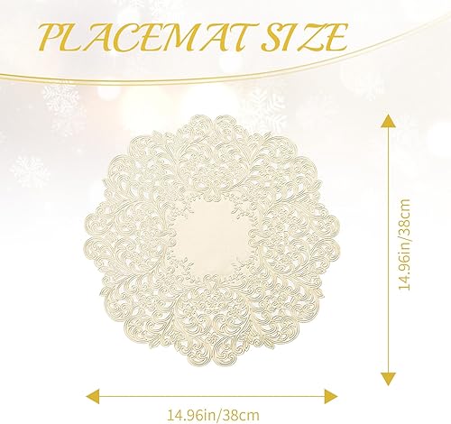 Miniatura 3 de BACKTOEDEN Juego de 6 manteles individuales redondos color dorado claro, lavables, limpiables, resistentes al calor, manteles individuales prensados