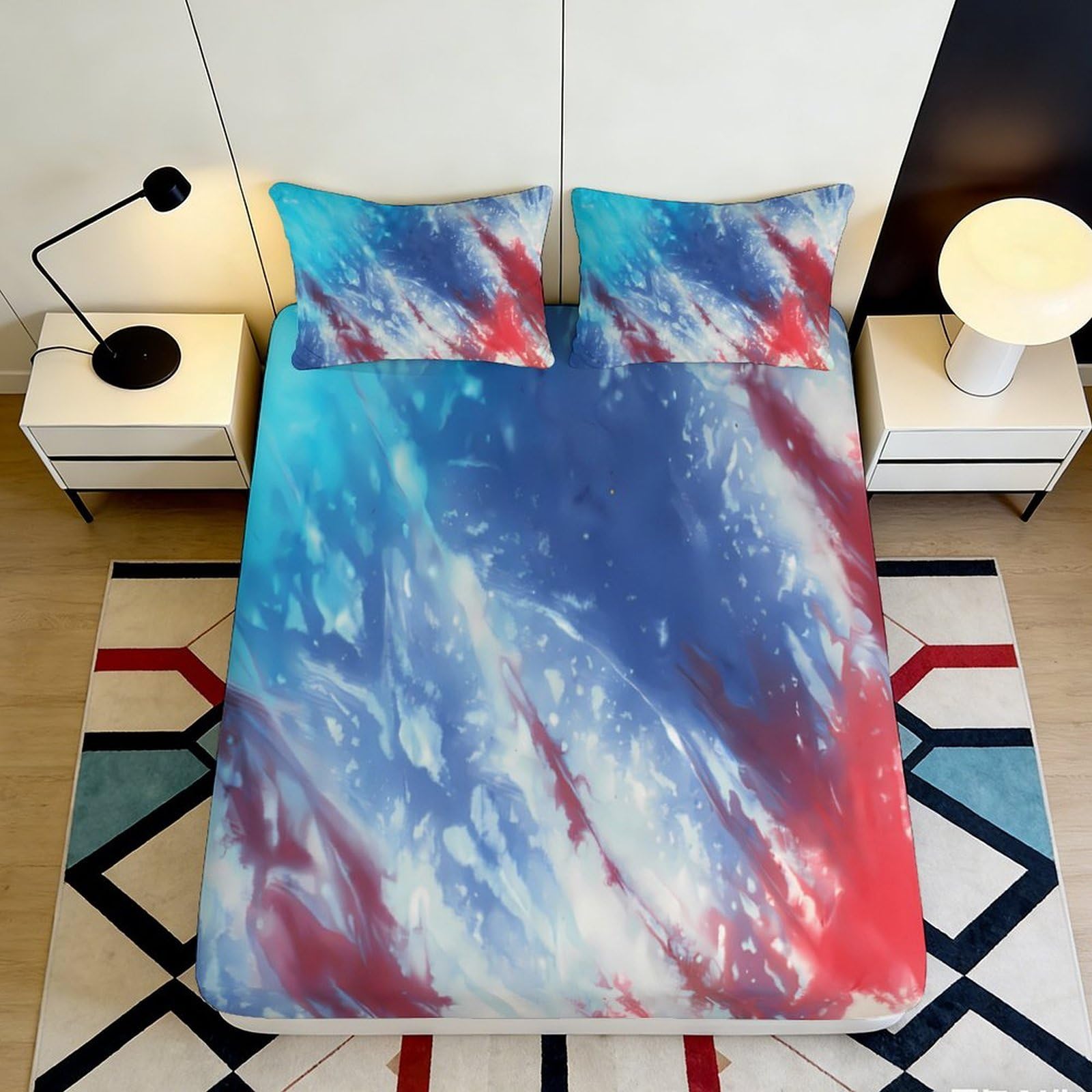Uynsixtme Style-7 3D Printed Gradient Cloud Fitted Sheet Microfiber Non-Slip Deep Pocket Bedroom Bedding Gradient Cloud Mattress Fitted Cover Washable 200X200x25cm