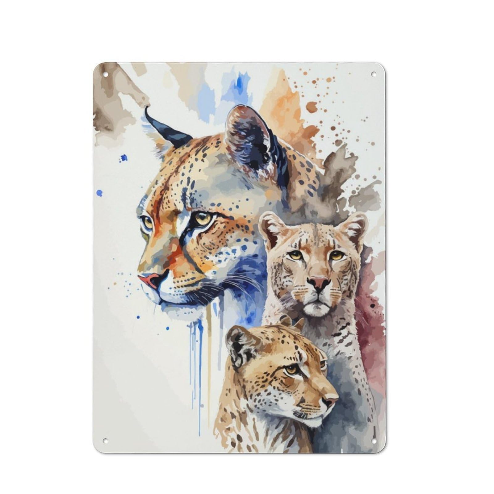 Junmoney Leopards Watercolor Retro Tin Sign 40X30cm For Man Cave Or Games Room, A Decorative Christmas Gift For Leisure-Room Decor Enthusiasts