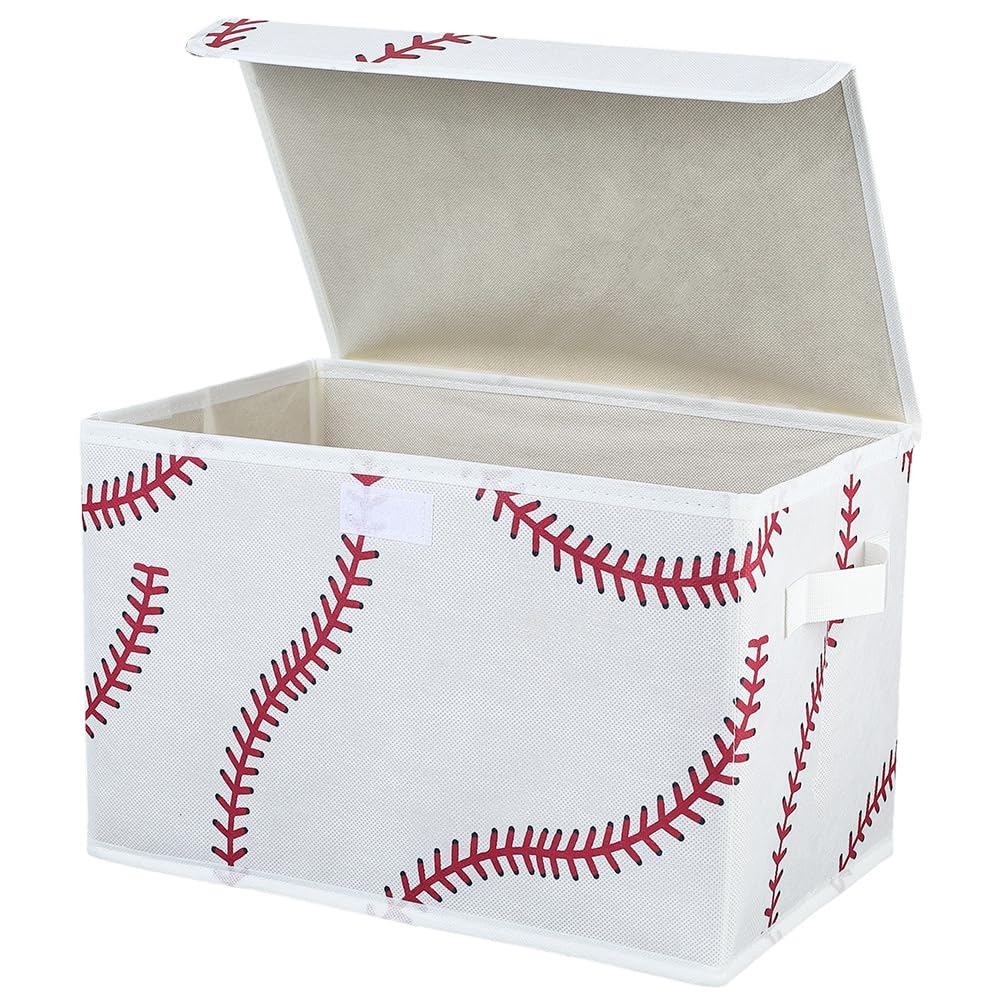 PRESSINART Sports Themed Storage Box Baseball Storage Bin Decorative Baseball Collapsible Organizer Boxes with Lids and Carrying Handle Rectangle Fabric Folding Containers for Bedroom Closet Shelves