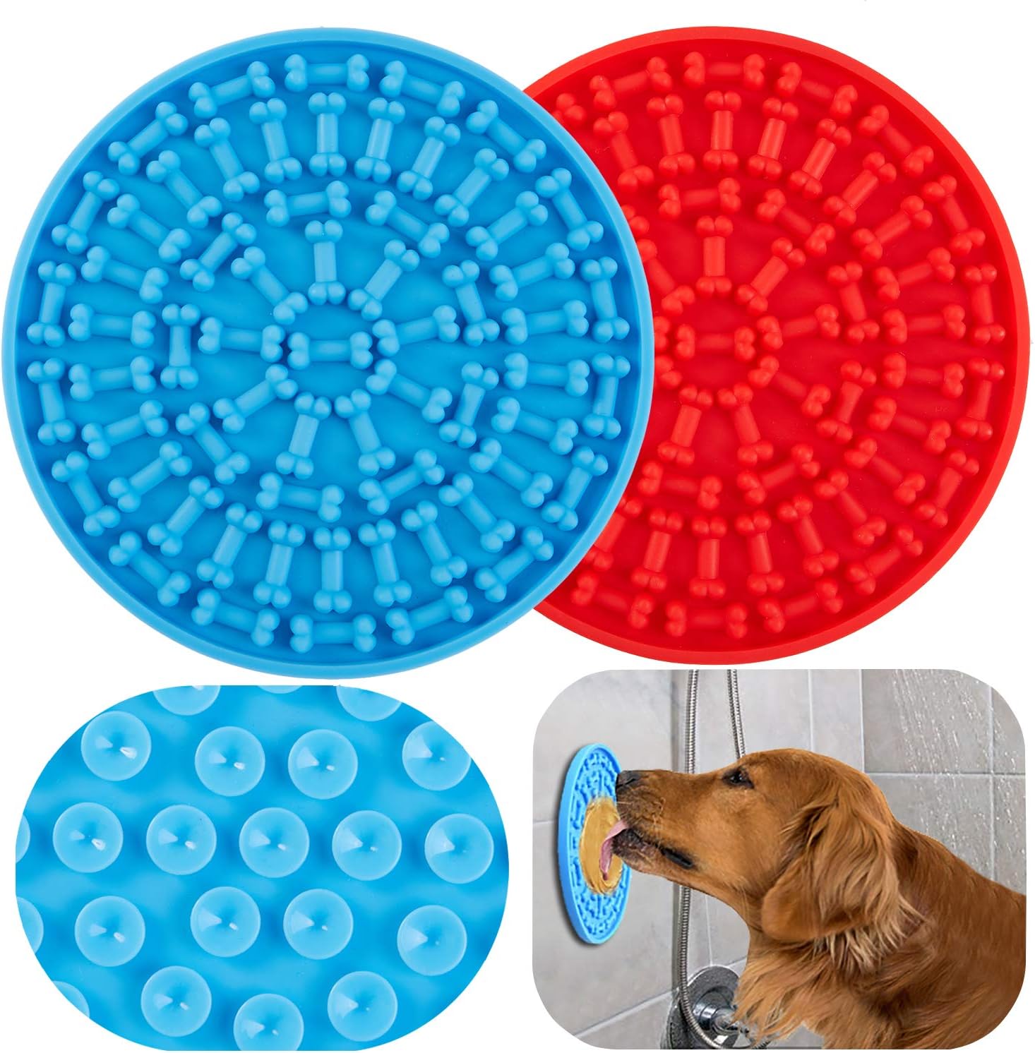 2 PCS Dog Slow Feed Treat Mat Washing Distraction Device Dog Slow Eating Mat for Dogs Peanut Butter Pad with Super Suction for Pet Nail…