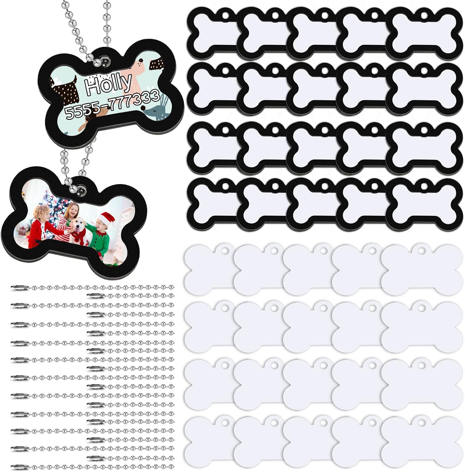 Peryiter 90 Pcs Sublimation Blank Dog Tag Set Include 30 Pcs Heat Transfer Bone
