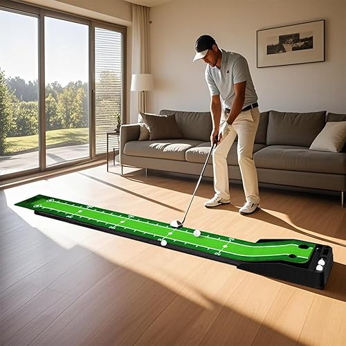 Miniatura 10 de Asgens Alfombrilla verde para golf con sistema de retorno automático de pelota de 2 agujeros 2 tamaños equipo de práctica de juego de golf y regalos