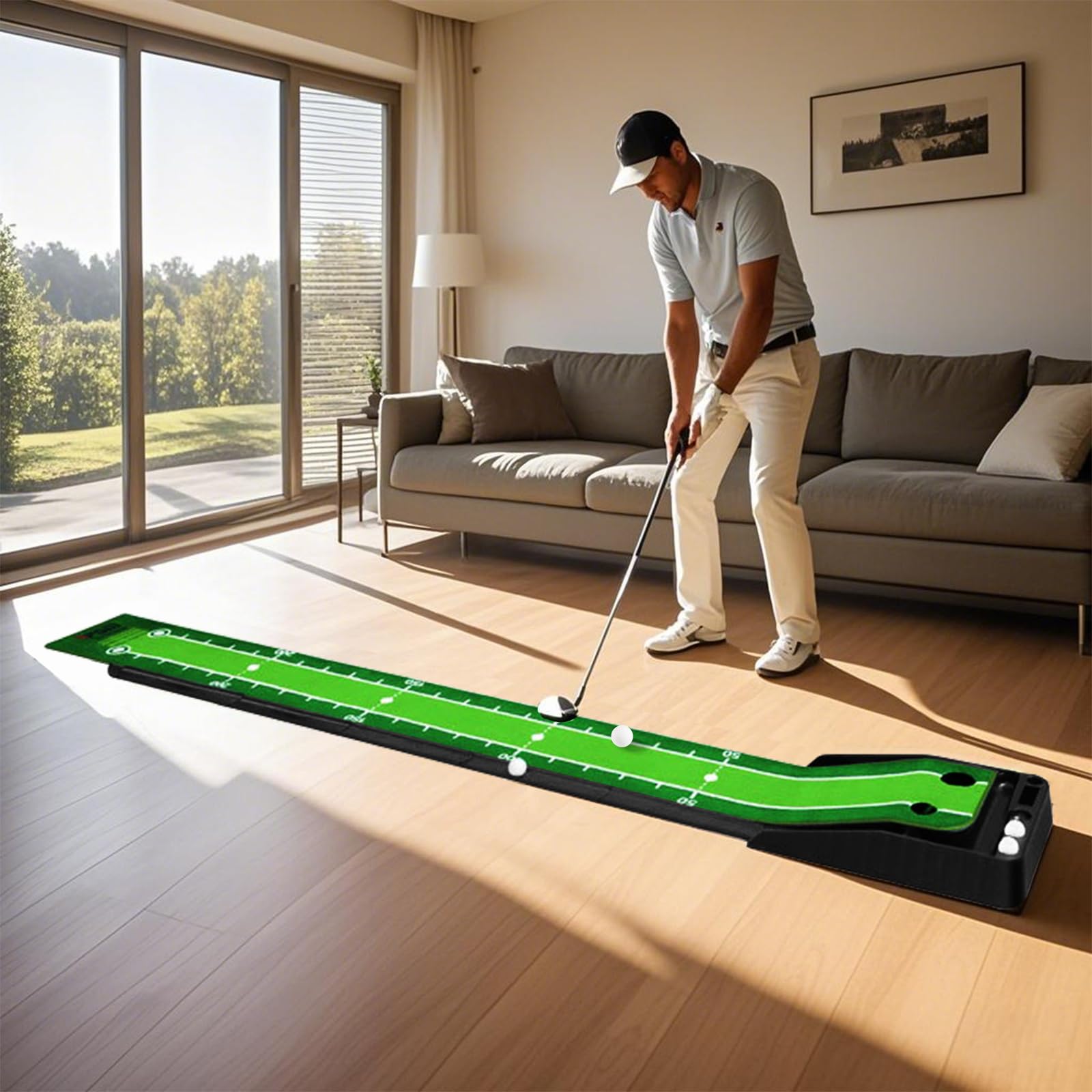 Tapis de Golf Gazon Bicolore avec Retour Automatique de Balle et 3 Balles Gratuites