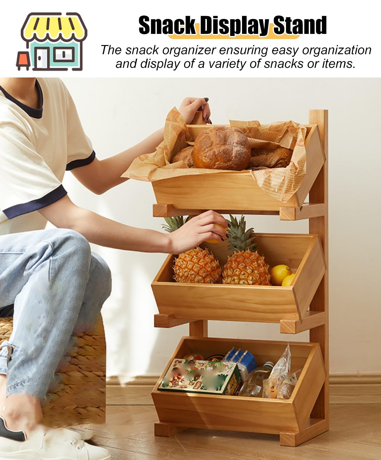 Organizador de 3 Niveles para Snacks y Frutas, Verduras Aperitivos el Cine en casa (Cupboard Gadgets).