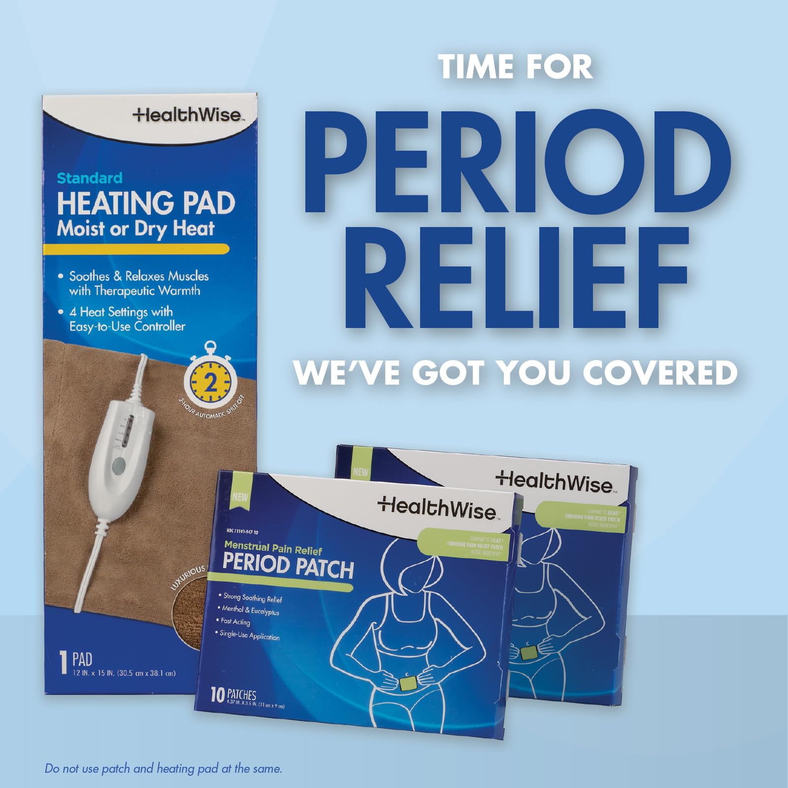 HealthWise Set per alleviare il dolore mestruale | Venti cerotti al 10% al mentolo + eucalipto | generosa toppa XL | cuscinetto riscaldante da 30,5 x 38,1 cm con calore umido e secco | Cura naturale e