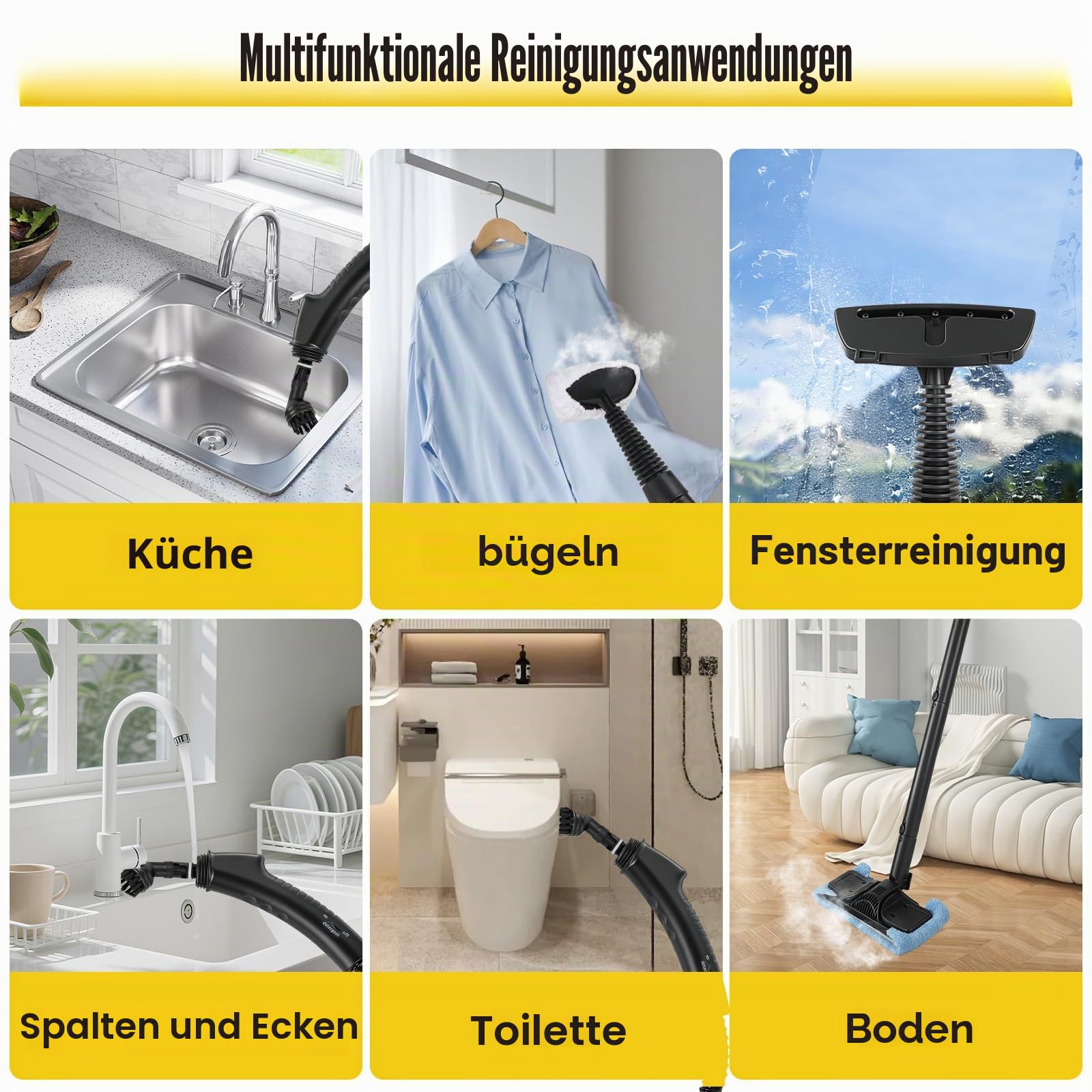 2-in-1 Handgerät Dampfreiniger 1800W für alles, 900ML, 15s Aufheizzeit