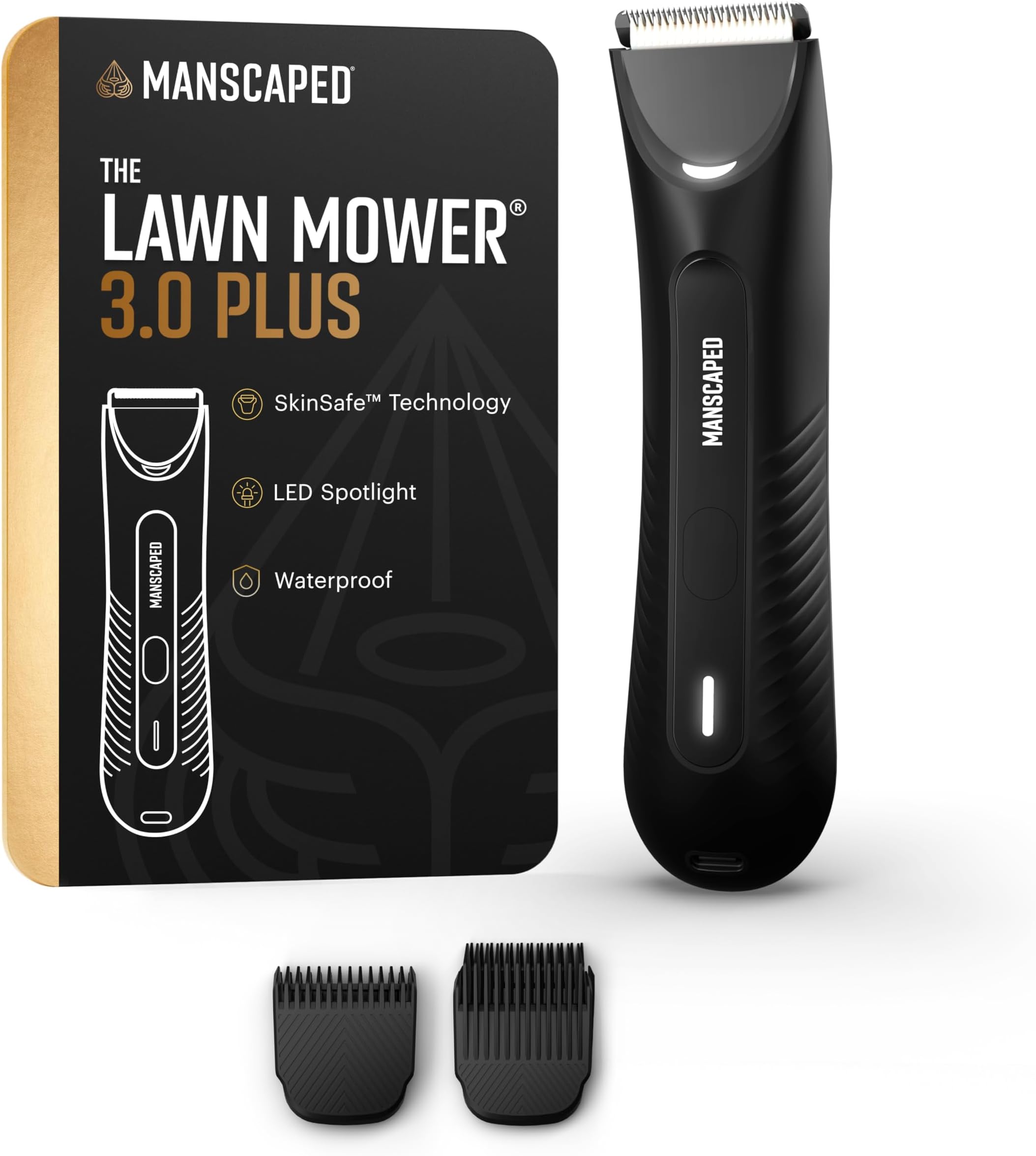 The Lawn Mower® 3.0 Plus Groin & Body Hair Trimmer – Updated SkinSafe® Trimmer Blade, Waterproof Wet/Dry Groomer, USB-C Rechargeable, Men’s Wireless Ball Shaver, Tuxedo Black