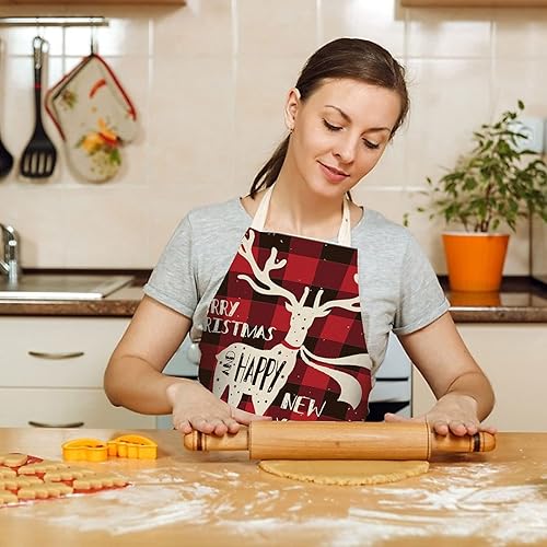 Miniatura 3 de HIIXHC 4 Piezas de Delantal de Cocina de Navidad Ajustables Decoración de Fiesta de Navidad de Rayas Rojas Delantales para Hornear y Asar a la