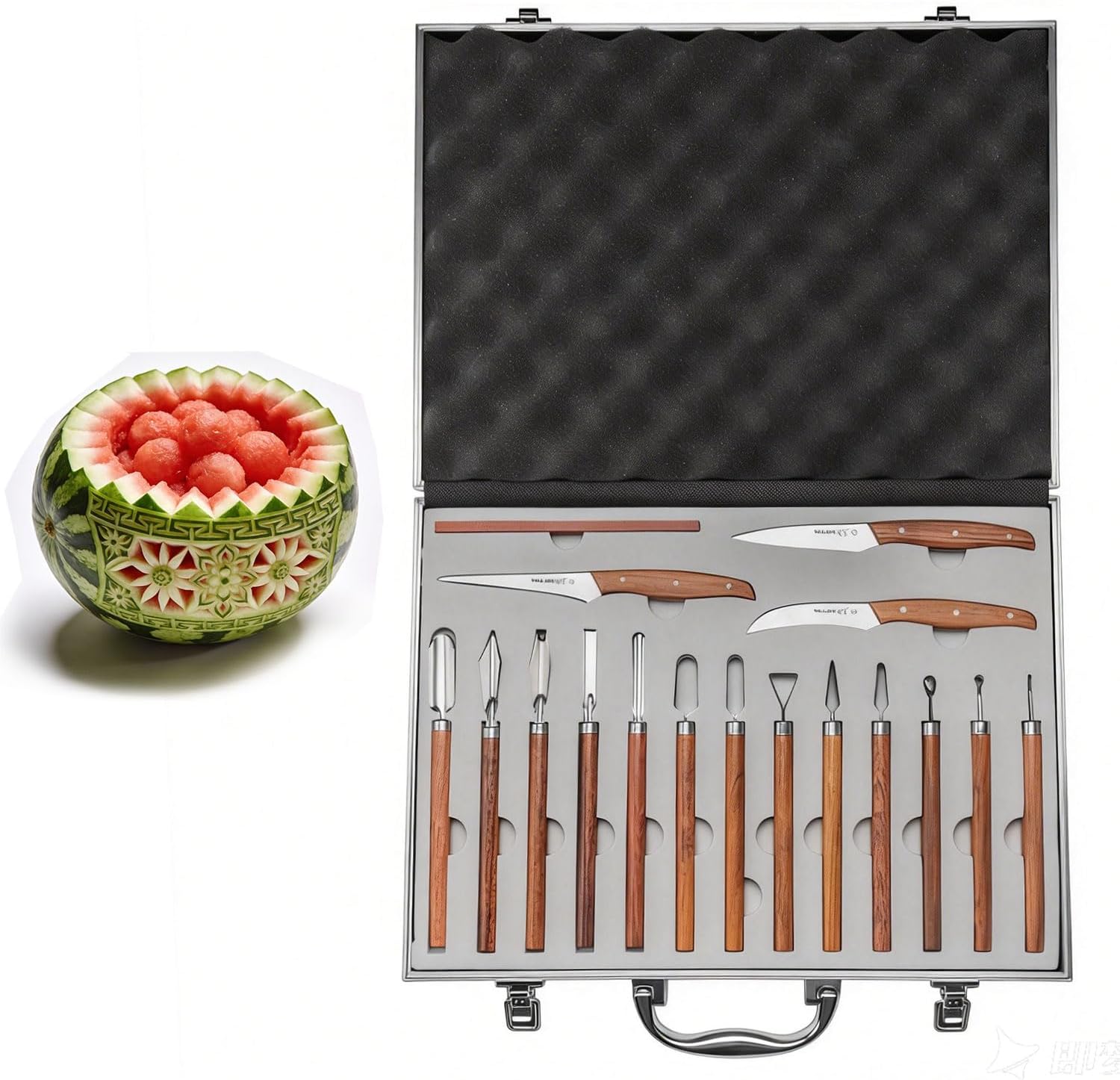 Fruit and Vegetable Carving Knife Kit, 17-piece Melon Carving Tools Set, Ergonomic Handles, Portable Case, for Culinary Arts, Sculpting, Peeling