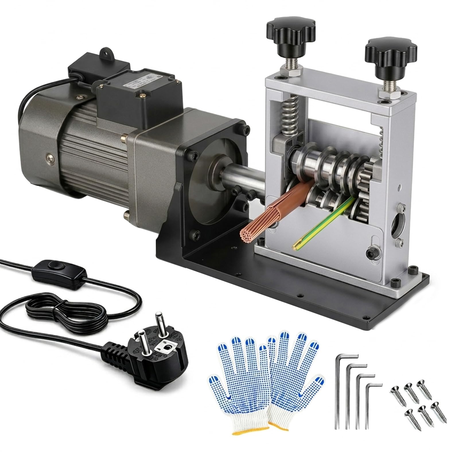 Peladora de Cables Eléctrica, Máquina Pelacables Automático 60W con 6 Agujeros para Cable de Cobre de 3-17mm Herramienta de Pelado para Reciclaje de Chatarra Pelacables Profesional