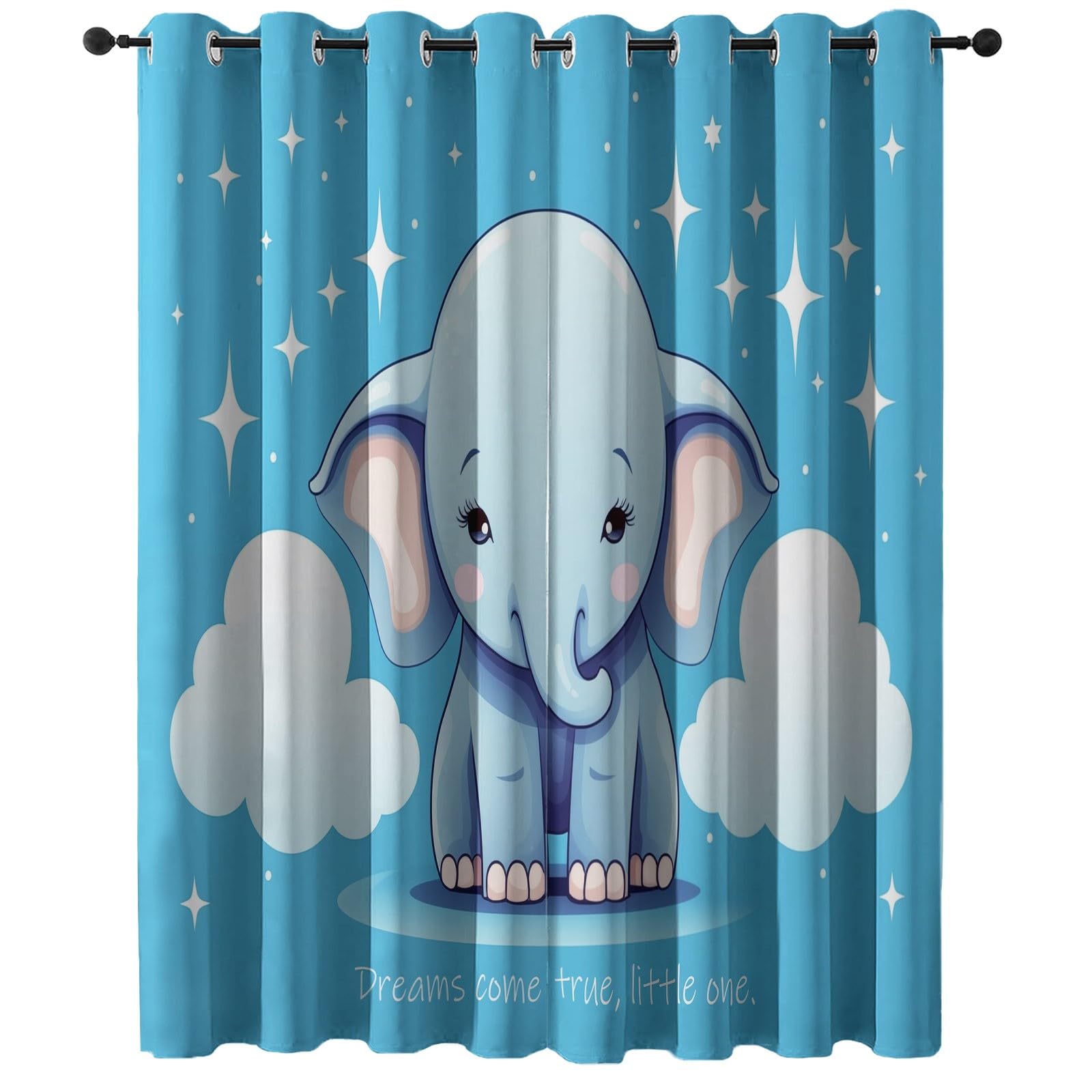 Rideaux éléphant nuages et étoiles pour chambre d'enfant