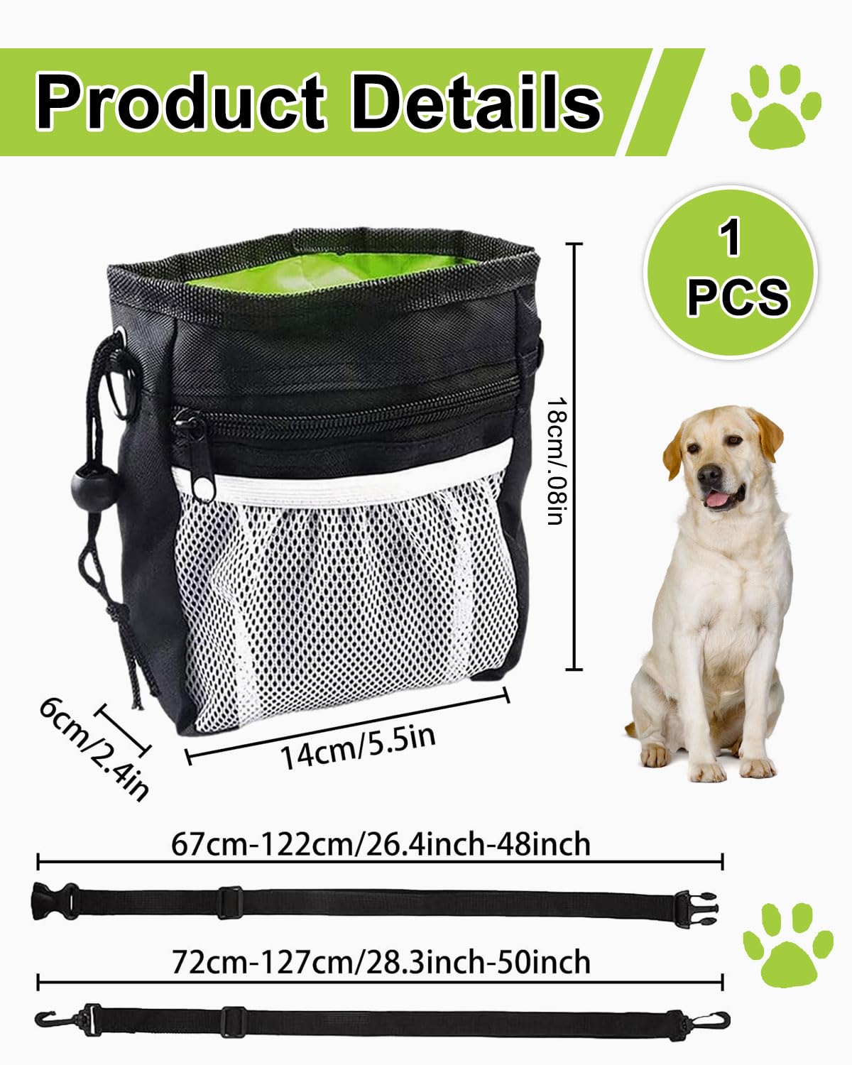 Sacchetti portatili per animali domestici da 1 pezzi in Piccola borsa per dolcetti, borsa da passeggio portatile, borsa per cani a mani libere (Nero di grandi dimensioni)