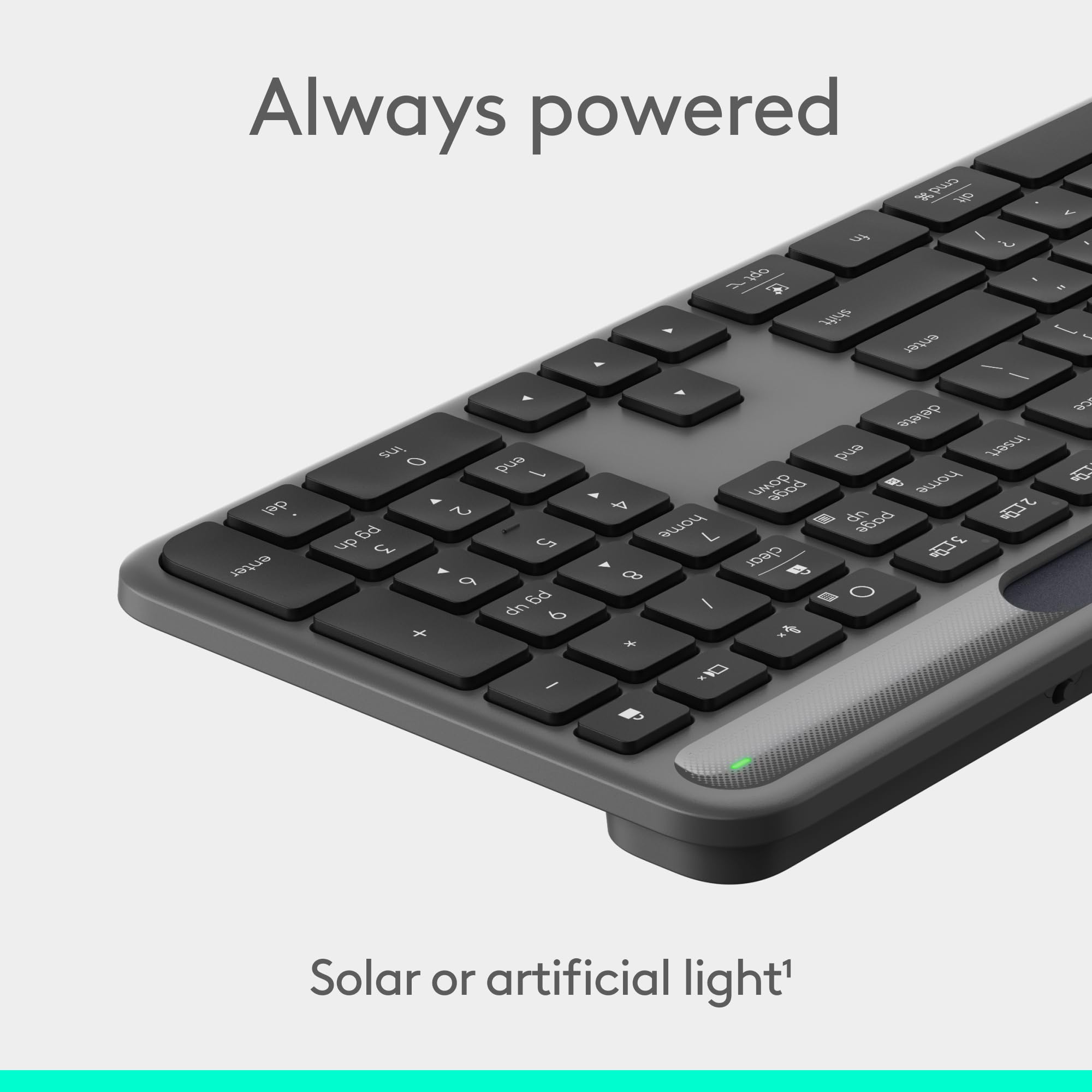 Logitech Signature Slim Solar+ Wireless Bluetooth Keyboard K980, Solar and Artificial Light Powered, Up to 10 Years Battery Life, Customizable Keys - Graphite