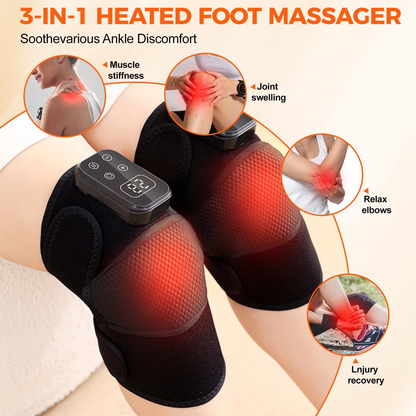 Knie Massagegerät, Elektrisches Kniemassagegerät mit 5 Heizstufen (45-65°C) & 5 Vibrationsstufen, 30 Min Timer, Knee Massager für Knie, Ellenbogen & Schulter