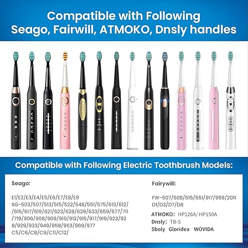 Miniatura 9 de Paquete de 10 cabezales de repuesto para cepillos de dientes compatibles con Fairywill FW-D1D3D7D8507508551917959, Gloridea, Sboly, WOVIDA, YUNCHI