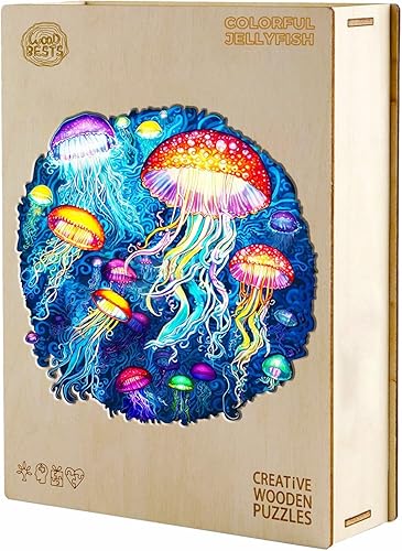 Miniatura 7 de Rompecabezas de madera con forma de medusa, 280 piezas de 12.5 x 12.3 pulgadas, respetuoso con el medio ambiente, con forma de animal, regalo con