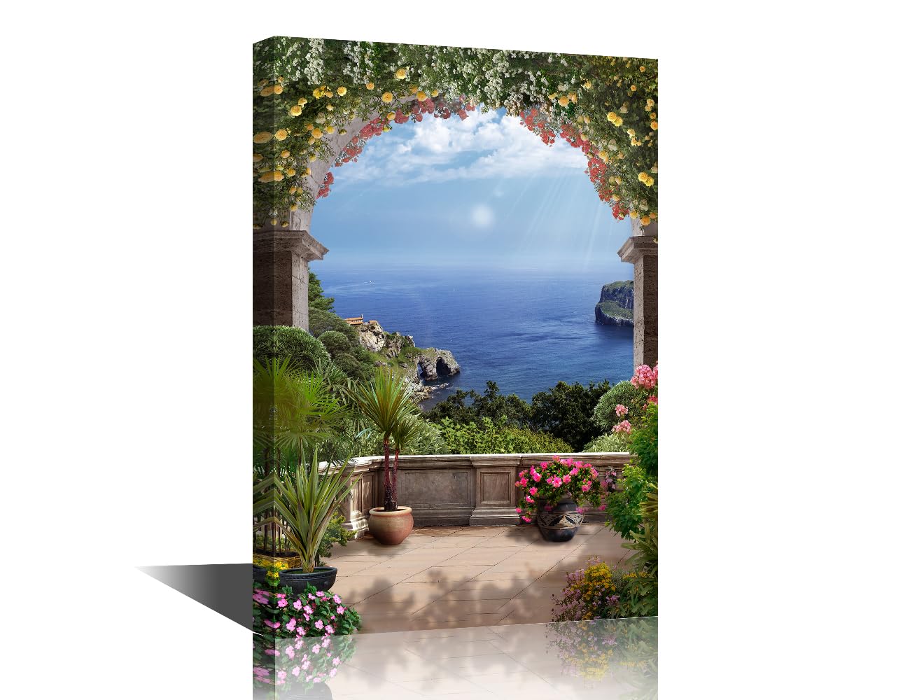 TISHIRON Office Wall Art Beautiful Terrace with Sea View Canvas Wall Art Sea Scenery Contemporary Modern Artwork Pictures Wall Art for Living Room Bedroom Decor Framed Ready to Hang 12" Wx18 H