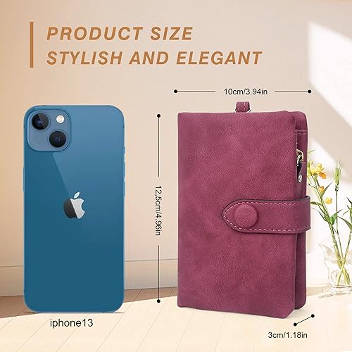 Vista 4 de CONISY Billeteras pequeñas de pulsera para mujer, billetera de cuero plegable RFID con ventana de identificación y cremallera