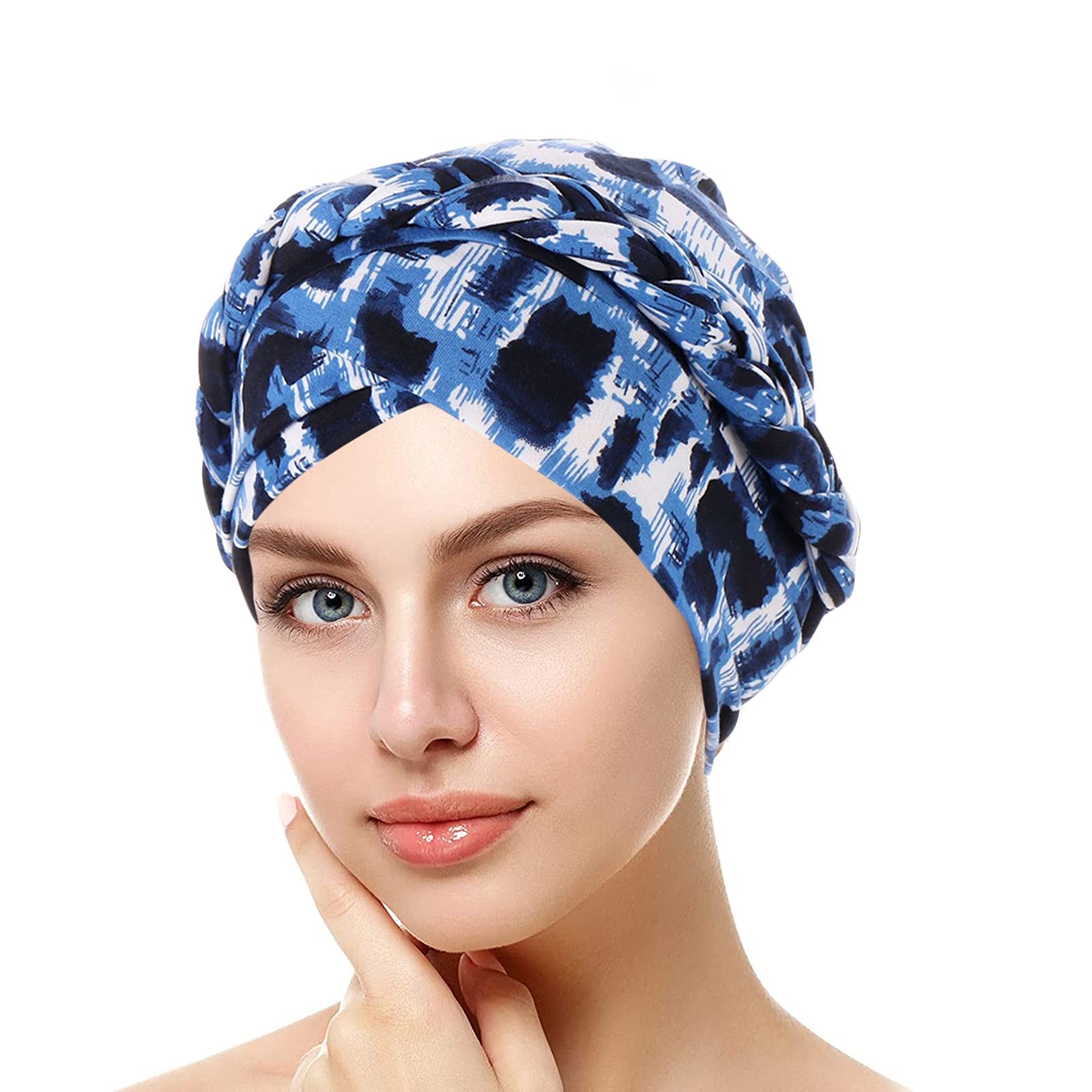 Zhiyao Unisex Blue Turban Women's Muslim Turban Headwrap Stretch Beanie Hat Scarf Turban Wrap Summer Headscarves Bandana India Hat Headwear For Chemo, Hair Loss Cancer, Chemotherapy 2023, One Size