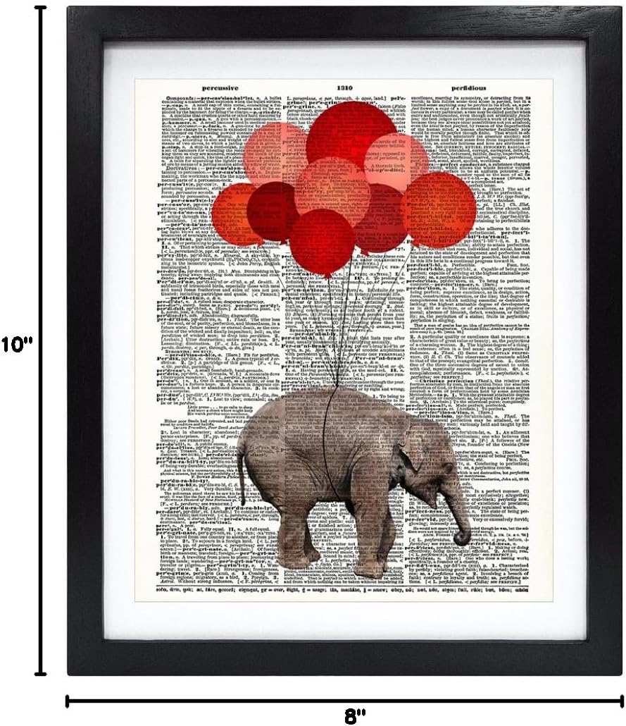 Susie Arts 8X10 Unframed Baby Elephant With Red Balloons Upcycled Vintage Dictionary Art Print Book Art Print Home Decor Funny Prints Kids Wall Art V051 image 3