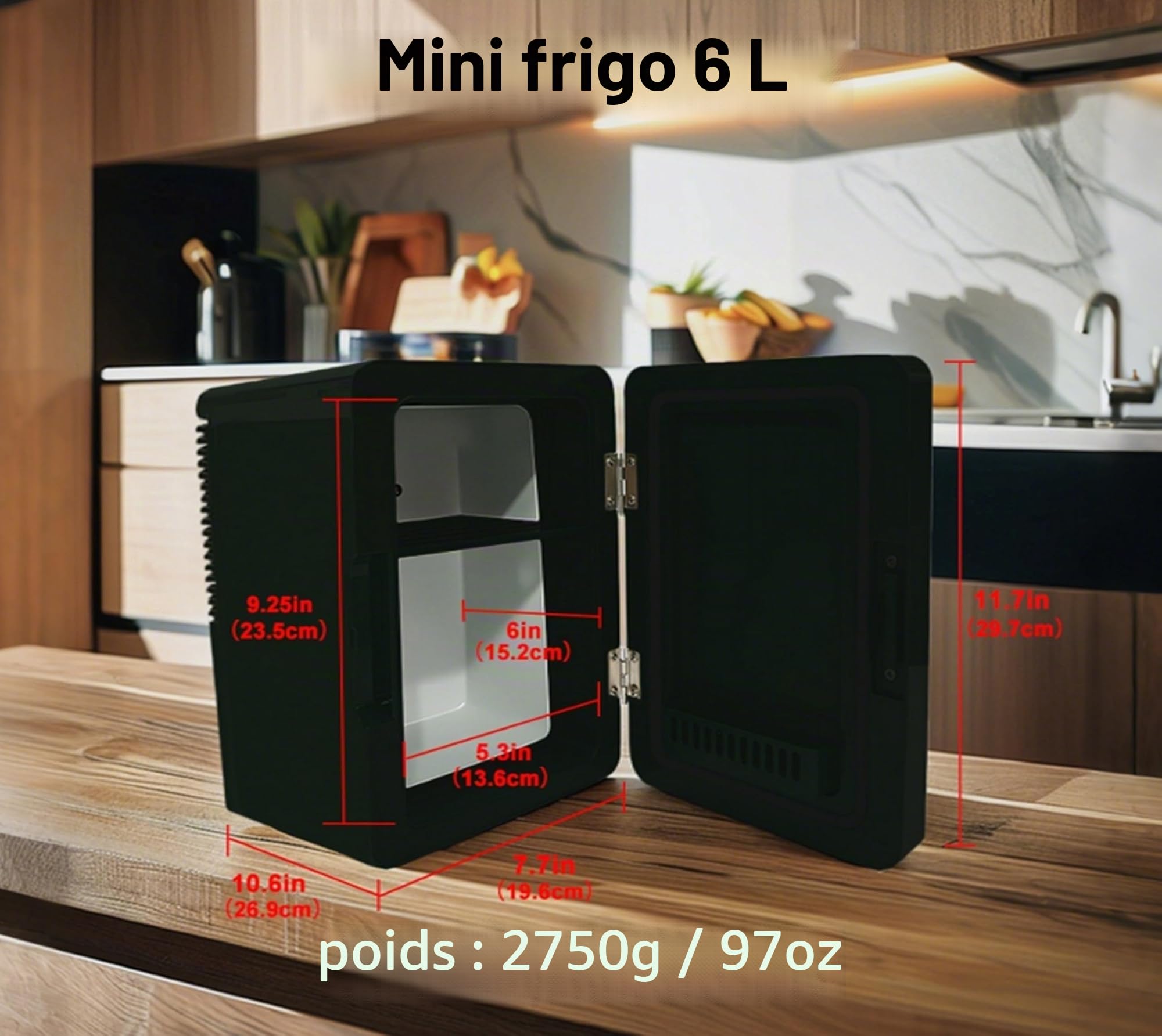 iTOMA Mini-réfrigérateur personnel, Capacité 6 L, Peut réfrigérer produits de soin, snacks, boissons, Portable & Compact, Noir K6200BK