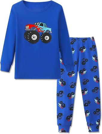 Mikrdoo Boys Cotton Pajamas 2 Pcs Snug Fit Long Sleeve Pj Set 2-14Y | Kids Snug-Fit Sleepwear Sets for Bedtime, Elastic Waistband & Windproof Cuffs Breathable and Stretchy Fabric
