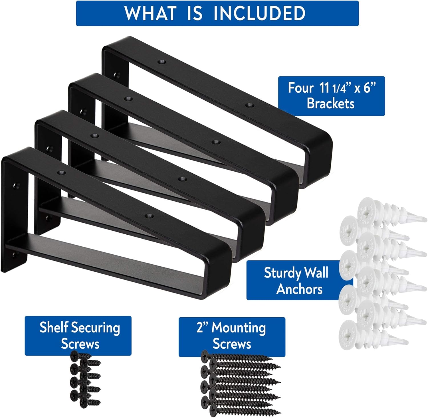 Premium Heavy-Duty Shelf Brackets - Quarter Inch (1/4") Thick - Rustic Industrial Modern Farmhouse Black Iron Finish Open Shelving Holder Hanger w/ Hardware, 4-PK (Ultra Heavy Duty, 12")