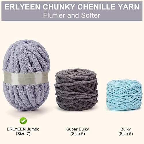 Miniatura 4 de ERLYEEN Hilo grueso de chenilla súper voluminoso, suave, grueso, esponjoso, gigante, lavable, de poliéster grande, para bricolaje, manta de punto,