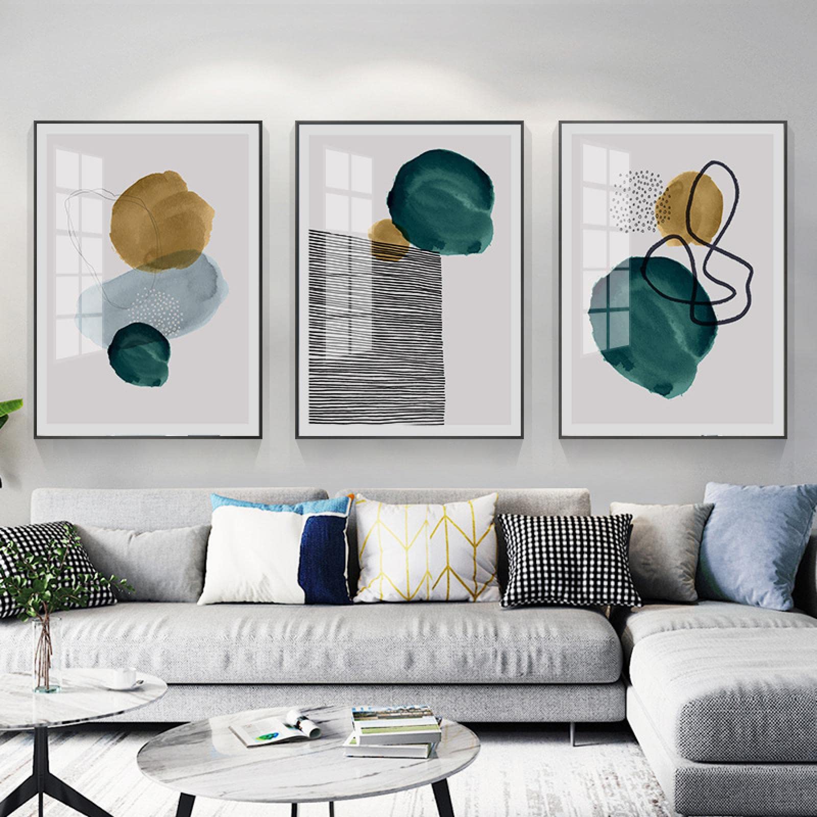 Amazon.co.jp: ミッドセンチュリーモダン抽象カラーブロックライン