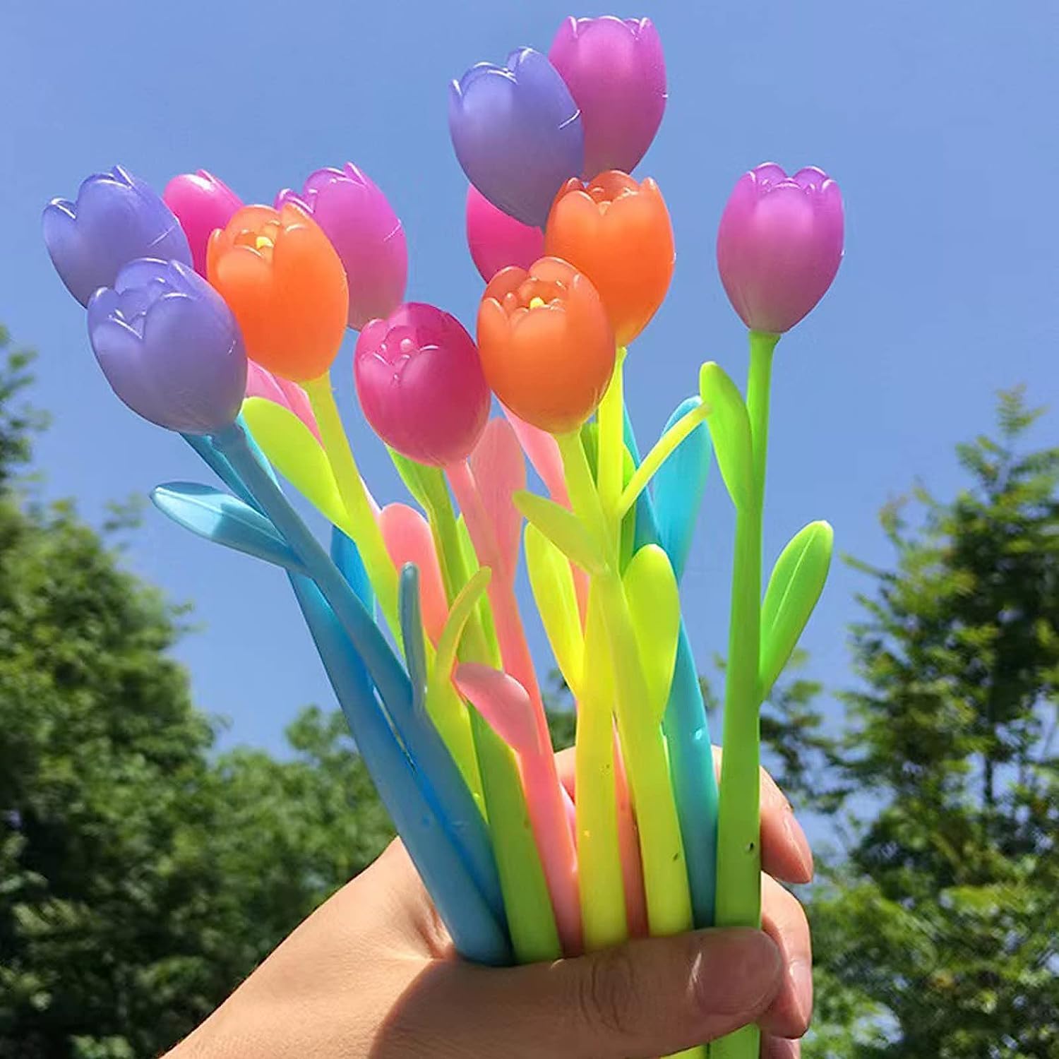SZYYQ Color Changing Flower Pens, Pack of 12 Ballpoint Pens, Creative Gel Ink Rollerball Pen, for School Home Office Stationery Store Kids Girls Gift, Black 0.38mm (12 pack, Colored Tulip)