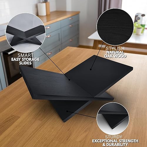 Miniatura 7 de Soporte para libros de madera maciza, soporte grande de madera de roble negro con marco cruzado para libros y exhibición para mesa de centro y