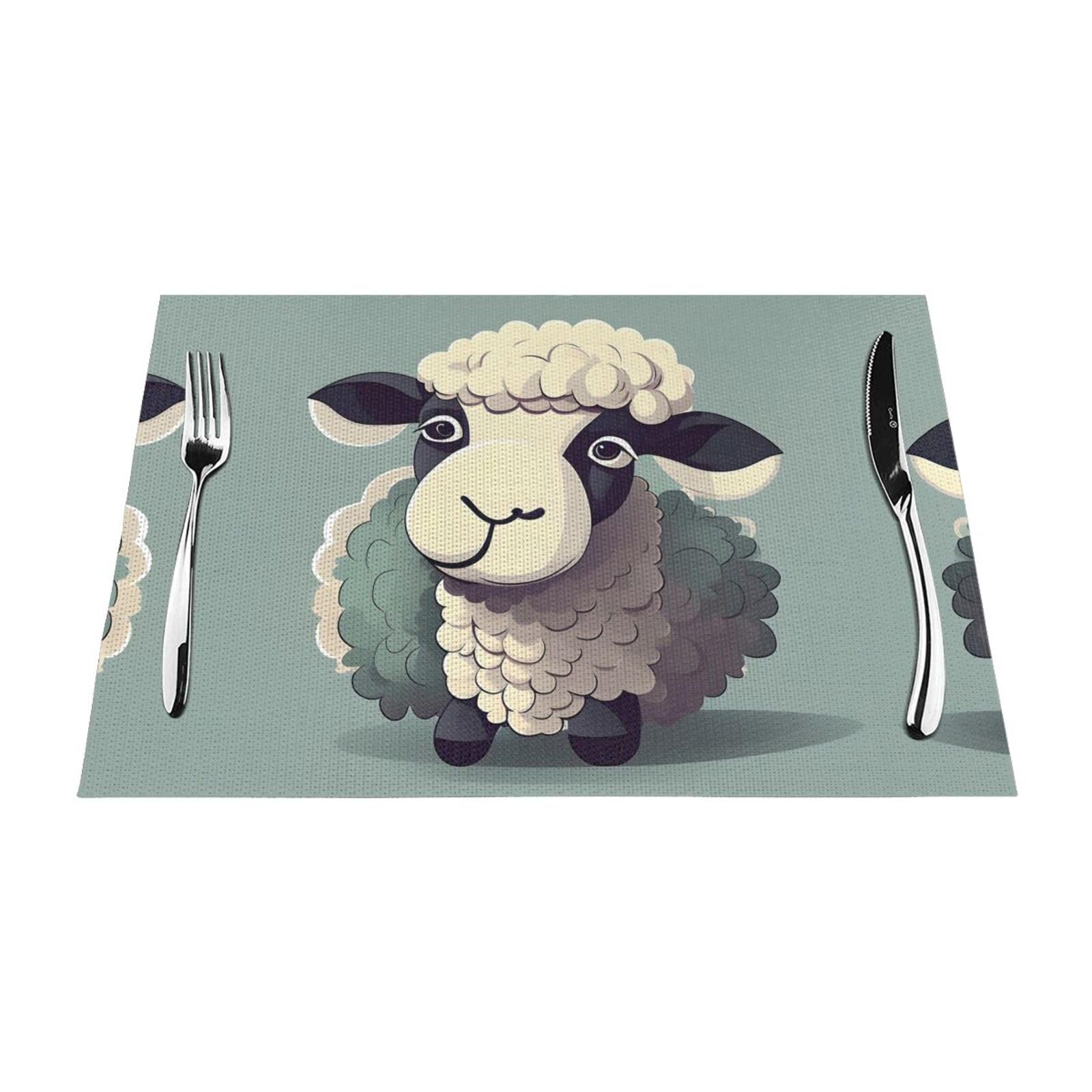 Placemats Set of 6,Table Mats Washable Placemat Decoration, Lamb Print