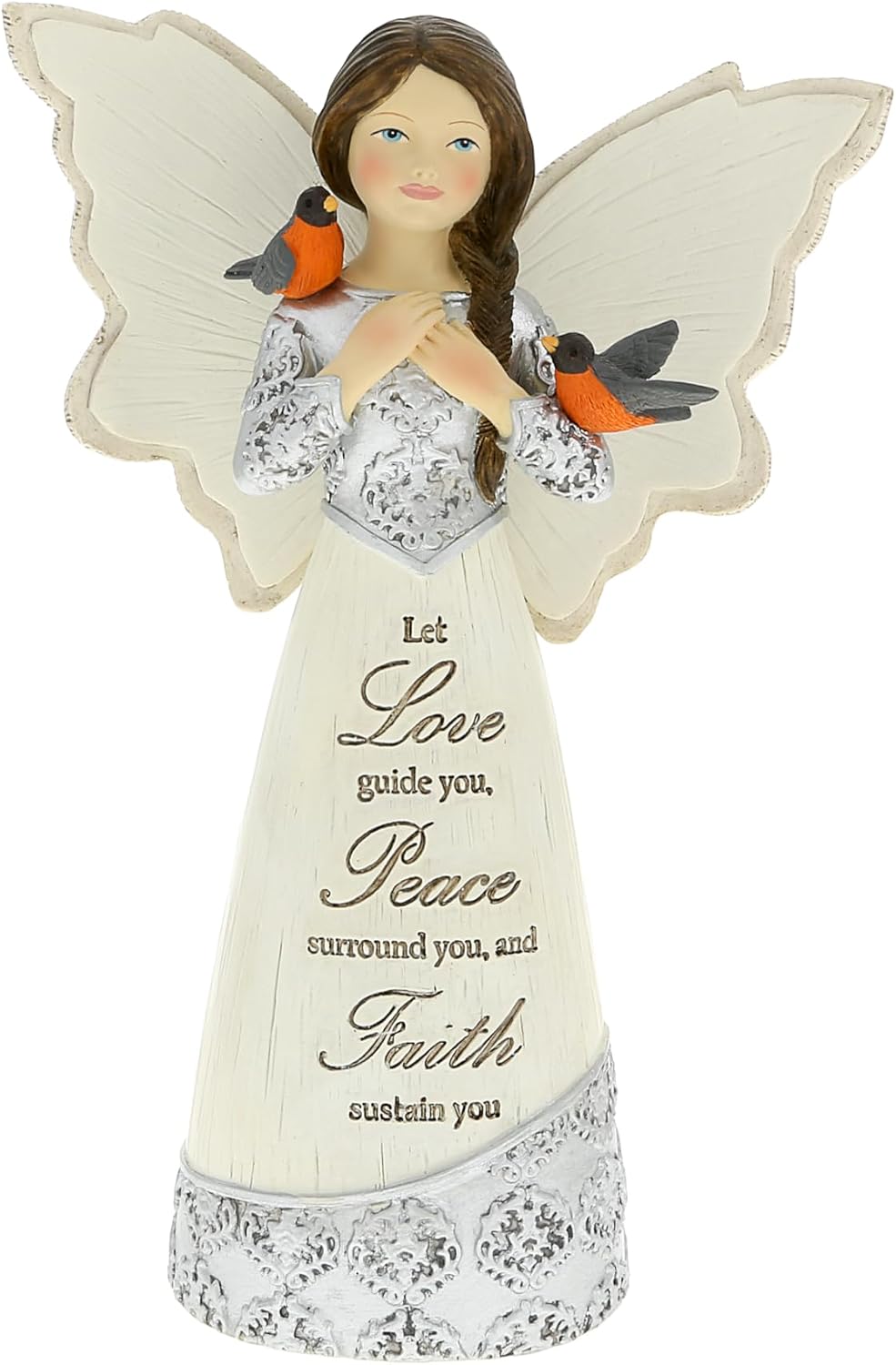 Pavilion Gift Company - Love Peace Faith - 5.5' Angel Figurine Love Guidance Peace Religion Faith Religious Faithful American Robins Home Decor